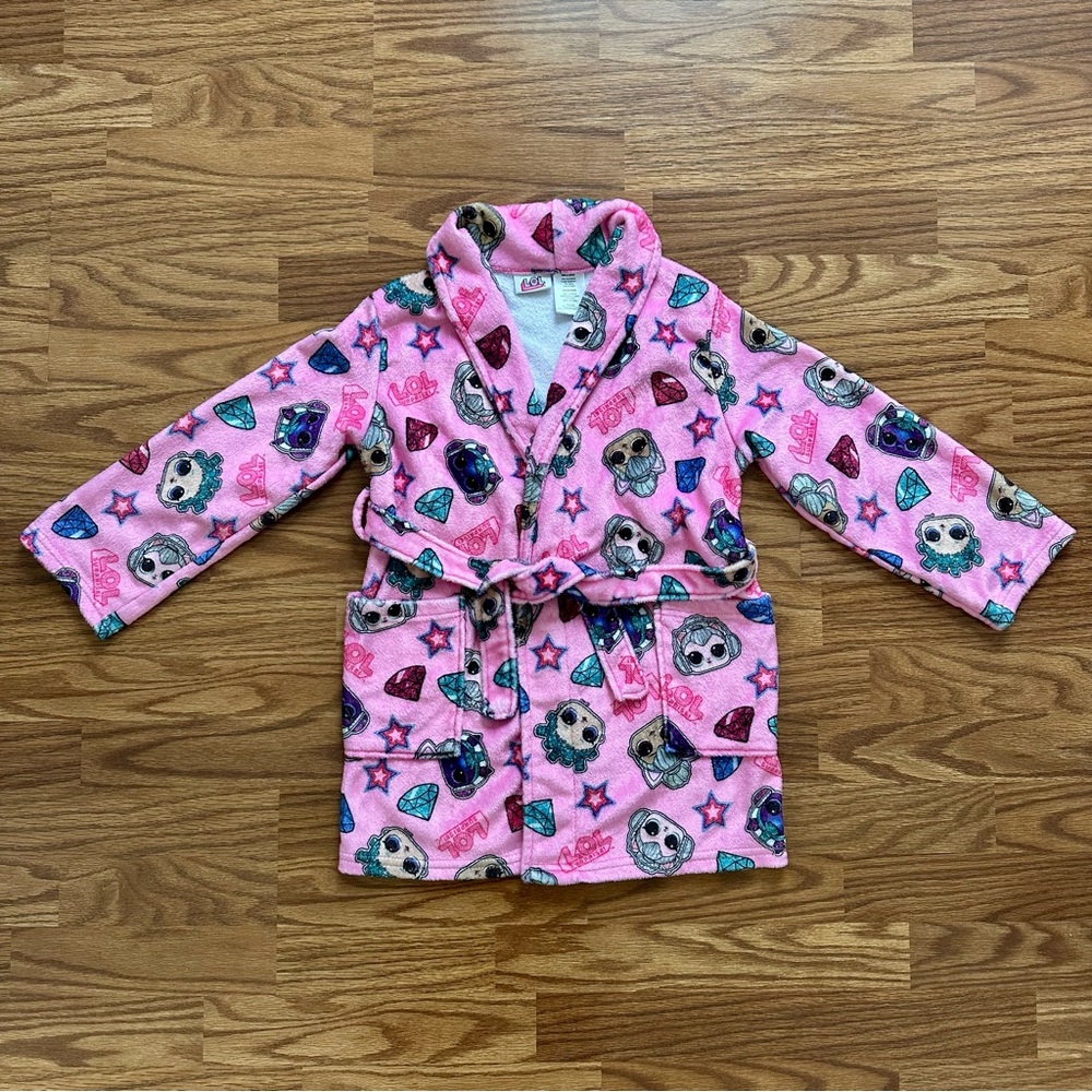 L.O.L. Surprise Girls Size 6/6X Bath Robe Soft Long Sleeve Belt Pockets Pink EUC